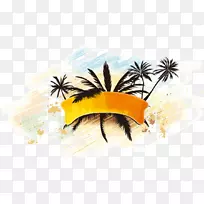 夏威夷海滩迈阿密海滩椰子树水色效应图案