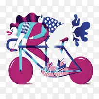 绘画艺术海报插图-骑自行车的紫色卡通