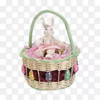 复活节篮子土坯插画-篮子兔子