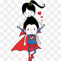 克拉克肯特卡通插图-超人夫妇