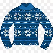T恤衫圣诞套衫蓝色雪花毛衣
