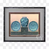 壁画画框画蓝白色陶器-古典青花瓷罐盘壁画