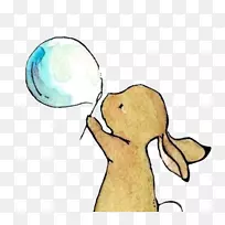 兔画插图-兔子吹泡泡