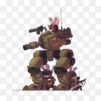Behance概念艺术毛茸茸的粉丝插图-机器人兔子战士