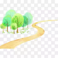 卡通插图-卡通画乡村道路