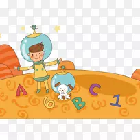 儿童绘画拼图-太空男孩和狗