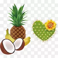 奶昔，椰子，水，香蕉，菠萝-菠萝和仙人掌
