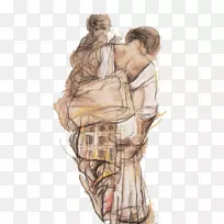 蒙娜丽莎绘画艺术-水彩画粉笔素描