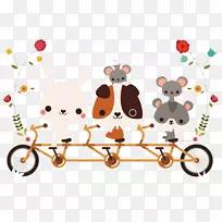 插画-兔子卡通小狗骑自行车
