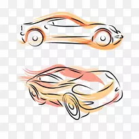 汽车线条艺术素描剪贴画-简单彩色线跑车