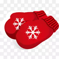 手套-免费剪贴画-涂上红色雪花图案手套