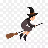 女巫扫帚巫术魔法-一个骑着扫帚的卡通女巫