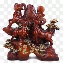 羊雕木雕-木雕三羊开台