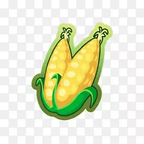 玉米上的玉米甜玉米夹艺术卡通蔬菜和玉米必须添加日常维生素。