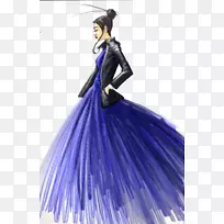 夏奈尔时装插画素描皮革连衣裙