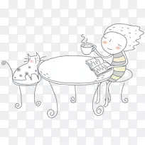 水彩画插图阅读茶