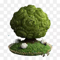 绵羊树-绿色卡通树羊装饰图案