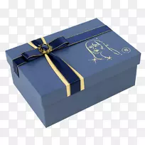 纸带包装和标签.蓝丝带蝴蝶结礼盒