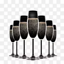 新年前夜香槟传单-黑色金色香槟泡沫装饰