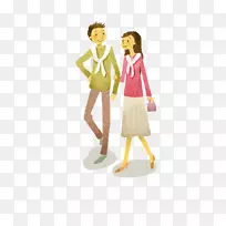 行走插画-男人和女人走路