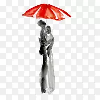 水彩画雨伞当代艺术绘画雨伞男女水彩画