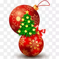 圣诞装饰品，圣诞装饰，圣诞贺卡-圣诞树球和红色礼品印刷