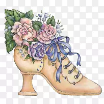 拖鞋花卉设计高跟鞋凉鞋手绘水彩高跟鞋花