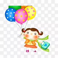 生日快乐短信友谊-带上一个彩绘女孩的气球