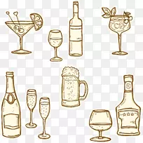 香槟啤酒白兰地酒瓶手绘玻璃瓶各种酒吧间元素