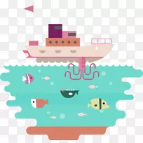 海洋插图-渔船装饰图案PP3壁纸