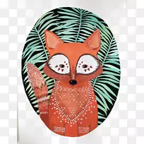水彩画艺术狐狸印刷插图-豹猫