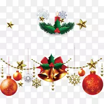 圣诞装饰-彩球上挂的铃铛单根蜡烛图案