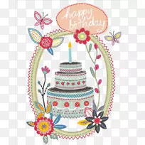生日蛋糕祝你生日快乐贺卡插画-卡通蛋糕