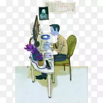 计算机信息技术插图.玩计算机的手绘字符