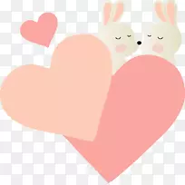 心脏情人节插画-粉红色，兔子