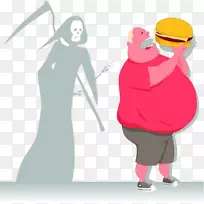 版税-无暴饮暴食的肥胖图-那个胖子正试着去抓汉堡包。