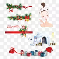 糖果、手杖、圣诞灯、剪贴画-冬季雪人和美容护理