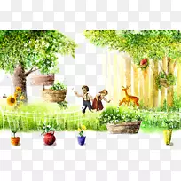 下载墙壁-儿童背景彩绘树免费下载