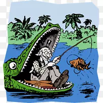 鳄鱼卡通插图-捕鱼插图