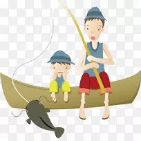 钓鱼插图-父子一起钓鱼