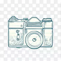 数码相机单镜头反射式照相机手绘蓝色单反相机