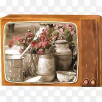 花瓶电视下载-复古手绘电视材料免费拉