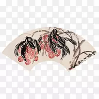 花鸟画画扇形花鸟画荔枝树