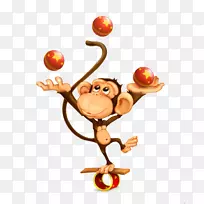 马戏团免版税猴子插图-玩球卡通猴子