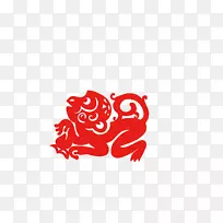 新年剪纸年画猴福剪贴画-猴子卡通创意