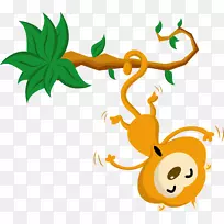 猴子贴纸剪贴画-挂在树上的猴子