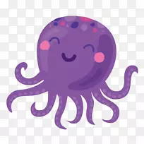 章鱼卡通图标-紫章鱼