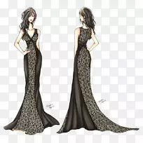 服装素描-黑色服装设计草图