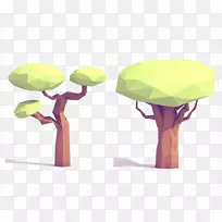低多边形树三维建模.卡通多边形树
