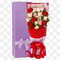 花园玫瑰沙滩玫瑰礼物鲜花花束生日蛋糕-定制紫色礼品盒玫瑰花束